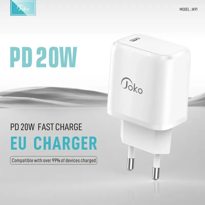 Kućni punjač KONFULON Joko JK91+DC66 PD 20W sa kablom Type-C na iPhone Lightning beli 1m