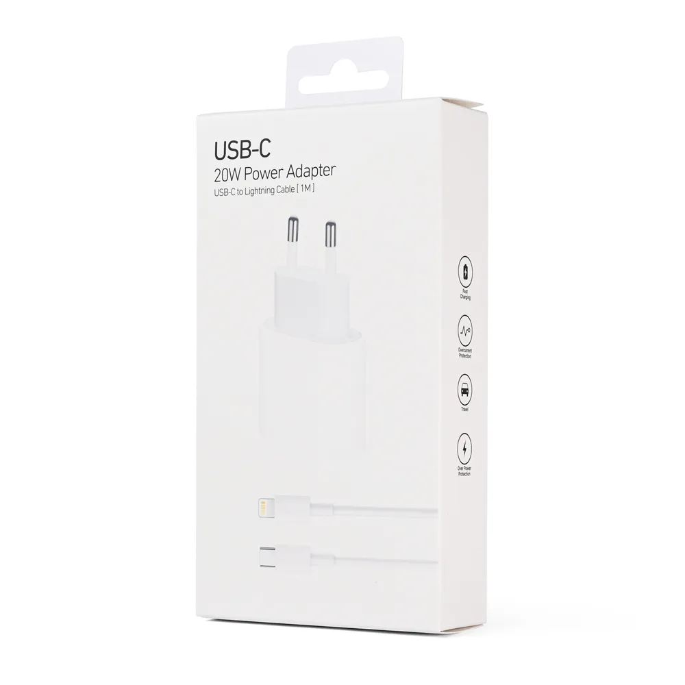 Kućni punjač PD Fast charger 20W za iPhone 11-14 sa PD lightning kablom CE beli