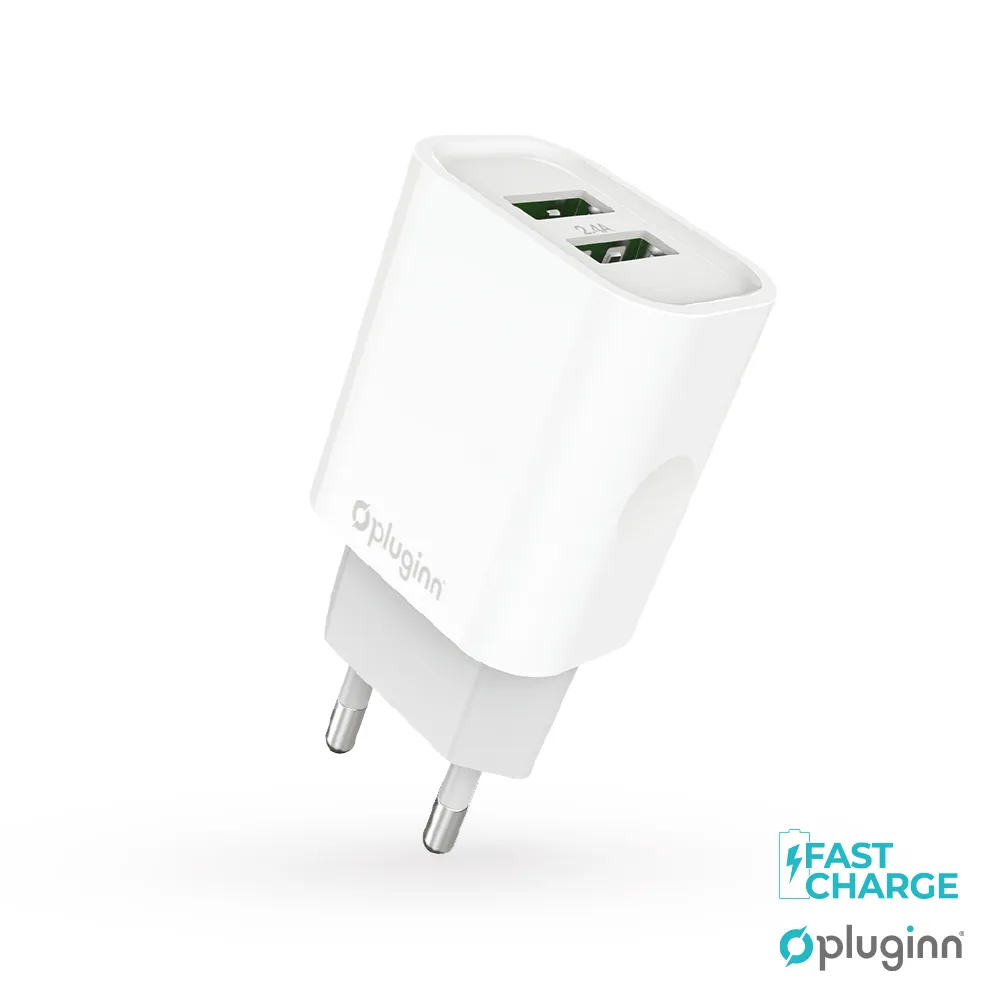 Kućni punjač Pluginn PI-D47/ 5V/ 2.4A/ 12W 2xUSB sa lightning kablom beli CE