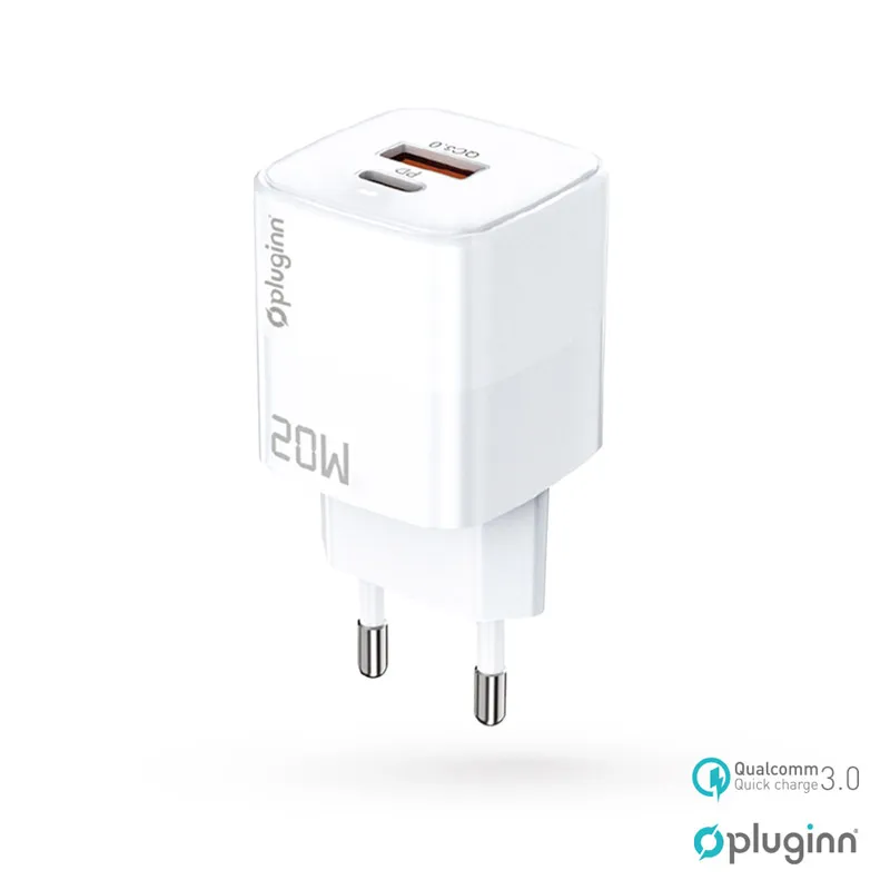 Kućni punjač Pluginn PI-D73/ QC3.0 PD3.0/ PPS/PD 18W+20W/ 38W (total) sa kablom Type-C na Type-C beli