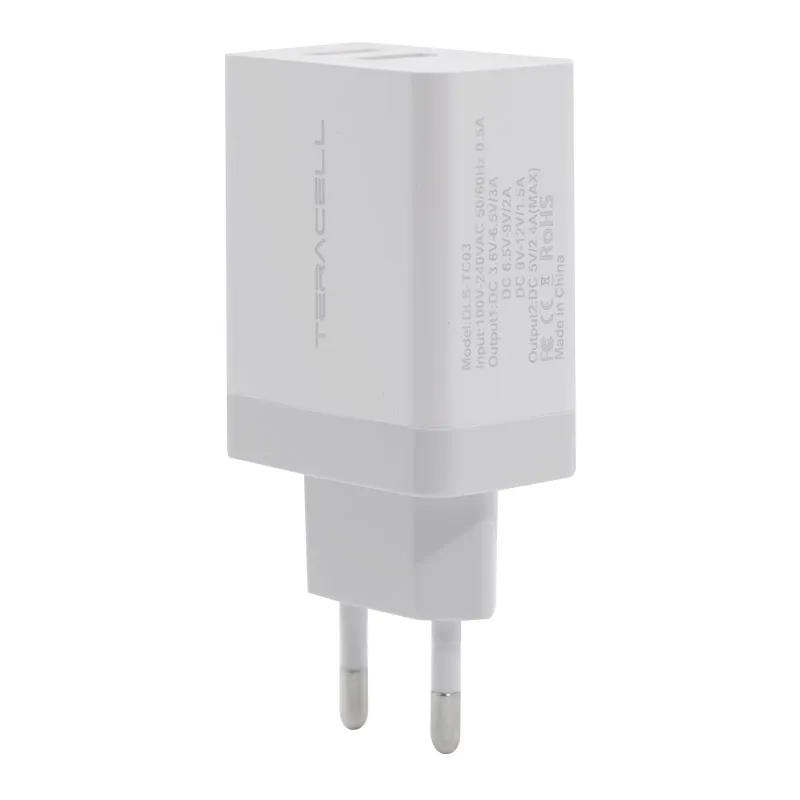 Kućni punjač Teracell Evolution DLS-TC03 Fast QC 3.0+2.4A 18W sa kablom USB na iPhone Lightning beli