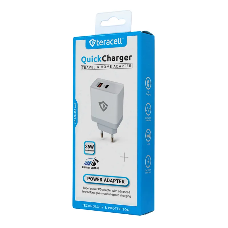 Kućni punjač Teracell Evolution TC-04/ QC PD/ USB-PD 18W+18W/ 36W (total) beli CE
