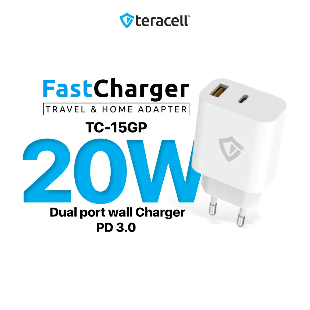 Kućni punjač Teracell Evolution TC-15GP/ QC 3.0/ PD 3.0/ 20W sa PD Type c kablom beli CE