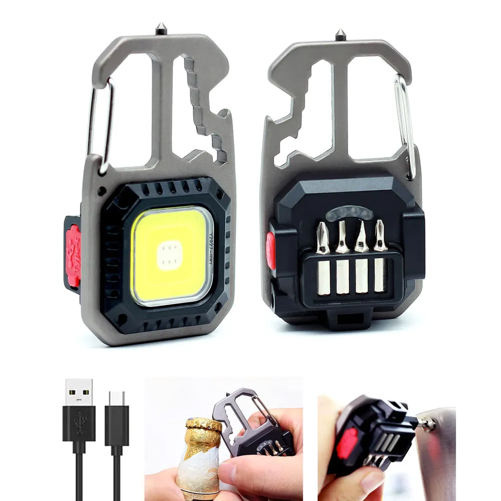 LED lampa privezak/ otvarac za flase/ univerzalni kljuc sa razbijacem stakla i srafcigerima/ crna