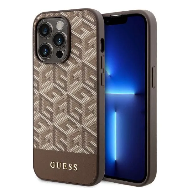 LICENSED GUESS GUESS Futrola za iPhone 14 Pro GCUBE PU STRIPES BROWN MagSafe