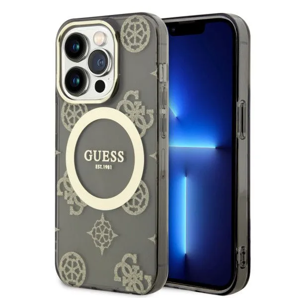 LICENSED GUESS GUESS Futrola za iPhone 14 Pro IML GLITTER PEONY GOLD BLACK MagSafe