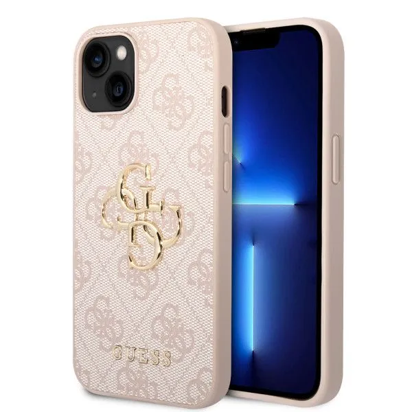 LICENSED GUESS GUESS maska za iPhone 15 LEATHER 4G METAL LOGO/ roza