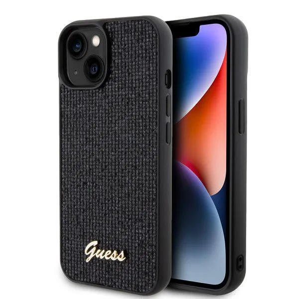 LICENSED GUESS GUESS maska za iPhone 15 Plus DISCO SCRIPT METAL, crna