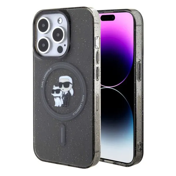 LICENSED KARL LAGERFELD Maska za iPhone 15 Pro MAGSAFE IML KC GLITTER/ crna
