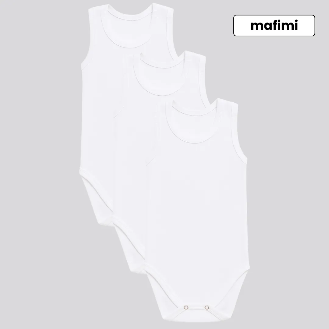 Mafimi Pamučni Bodići Atlet za bebe i decu set od 3 - bela