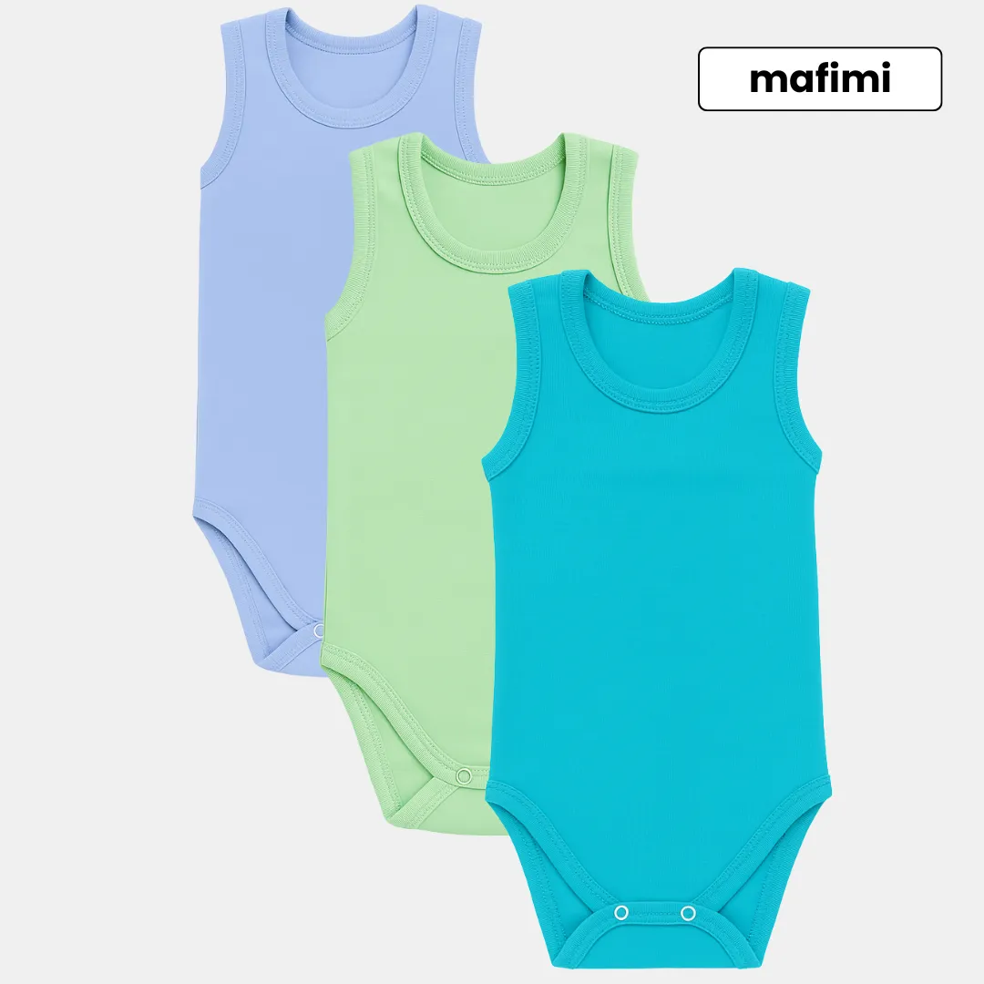 Mafimi Pamučni Bodići Atlet za bebe i decu set od 3 - plava/ mint/ tirkiz