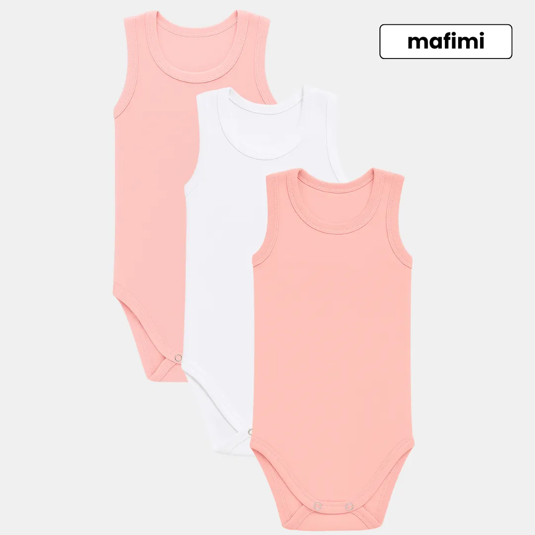 Mafimi Pamučni Bodići Atlet za bebe i decu set od 3 - puder/ bela/ roze