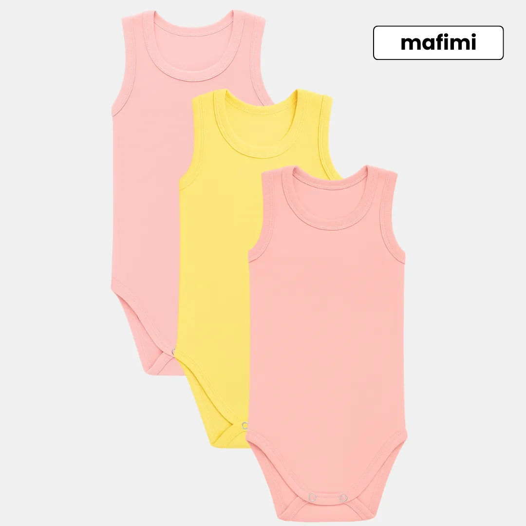 Mafimi Pamučni Bodići Atlet za bebe i decu set od 3 - puder/ žuta/ roze