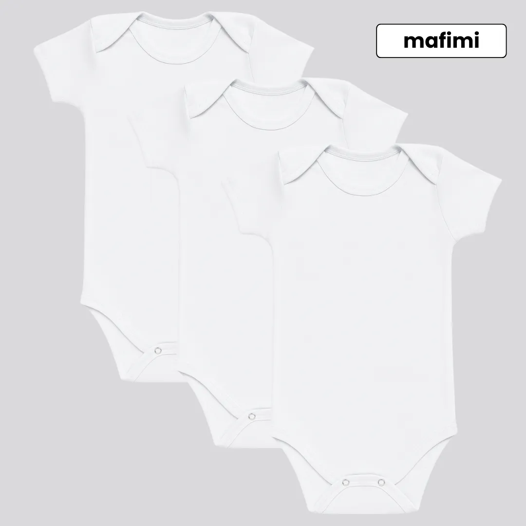 Mafimi Pamučni Bodići kratak rukav za bebe i decu set od 3 - bela