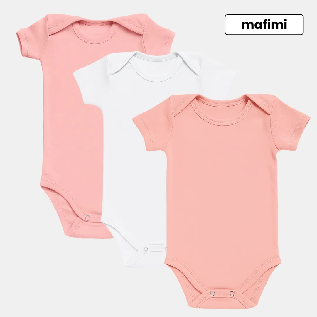 Mafimi Pamučni Bodići kratak rukav za bebe i decu set od 3 - puder/ bela/ roze