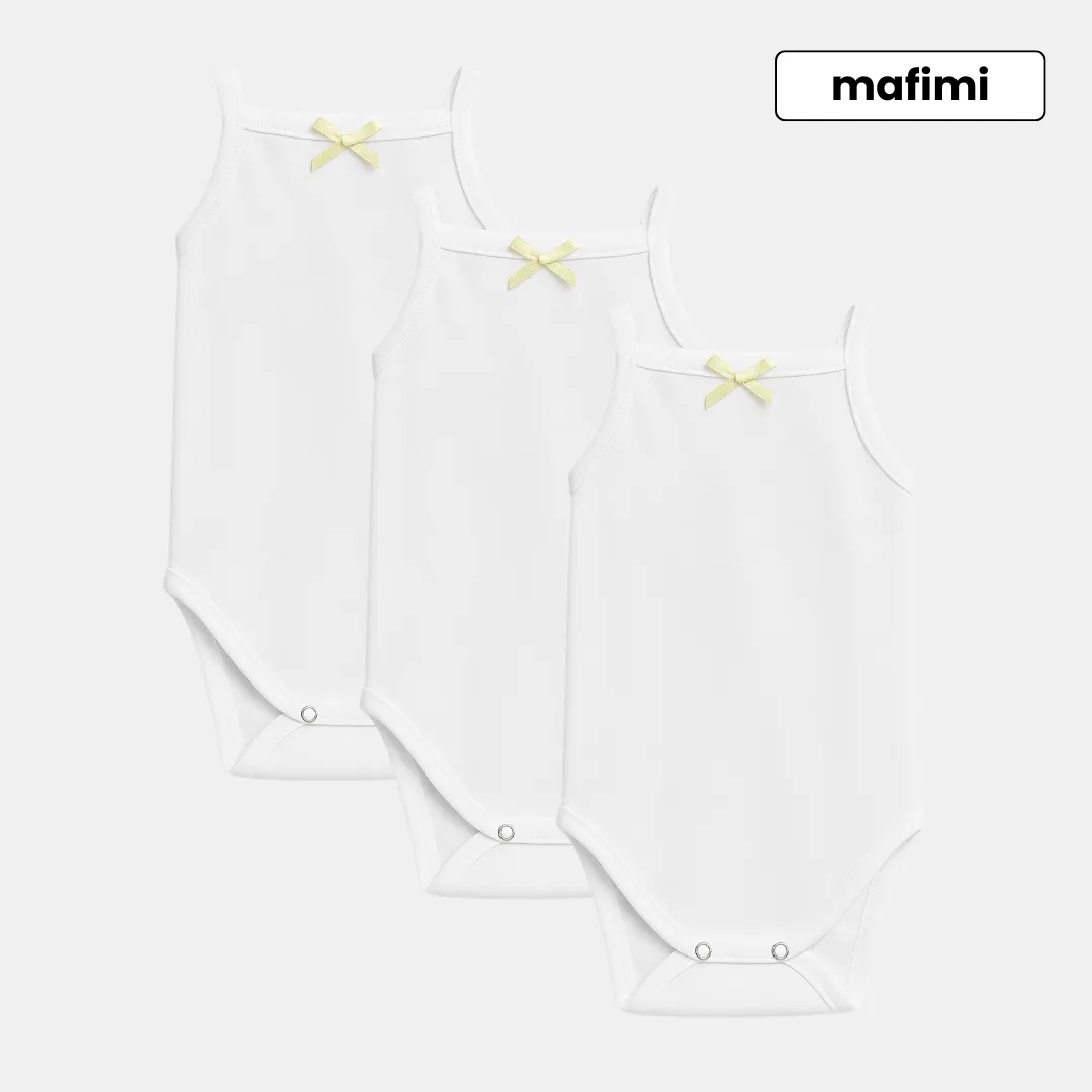 Mafimi Pamučni Bodići na bretele za bebe i decu set od 3 - bela