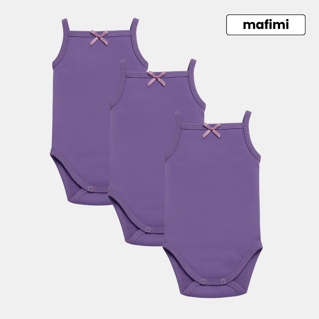 Mafimi Pamučni Bodići na bretele za bebe i decu set od 3 - ljubičasta