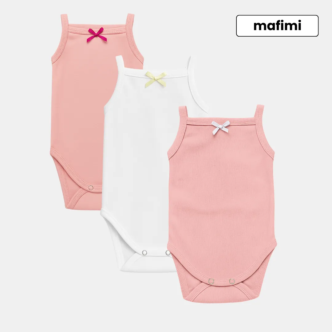 Mafimi Pamučni Bodići na bretele za bebe i decu set od 3 - roze/ bela/ puder