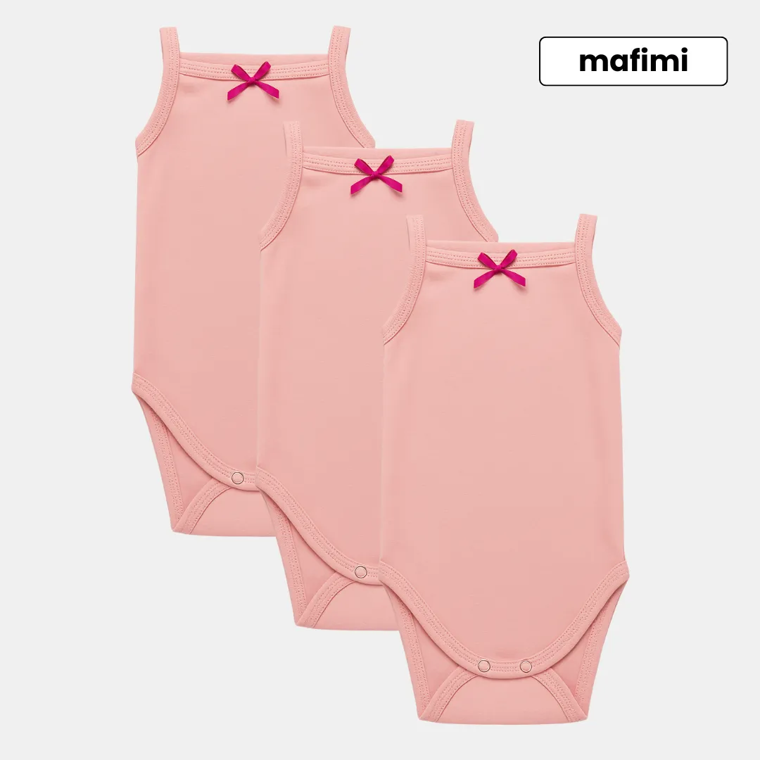 Mafimi Pamučni Bodići na bretele za bebe i decu set od 3 - roze