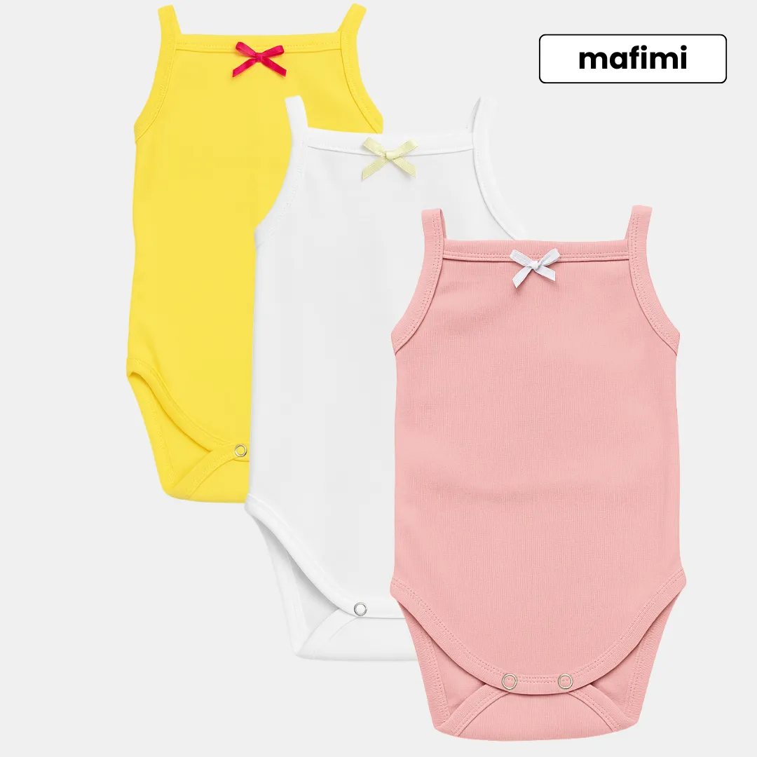Mafimi Pamučni Bodići na bretele za bebe i decu set od 3 - žuta/ bela/ puder