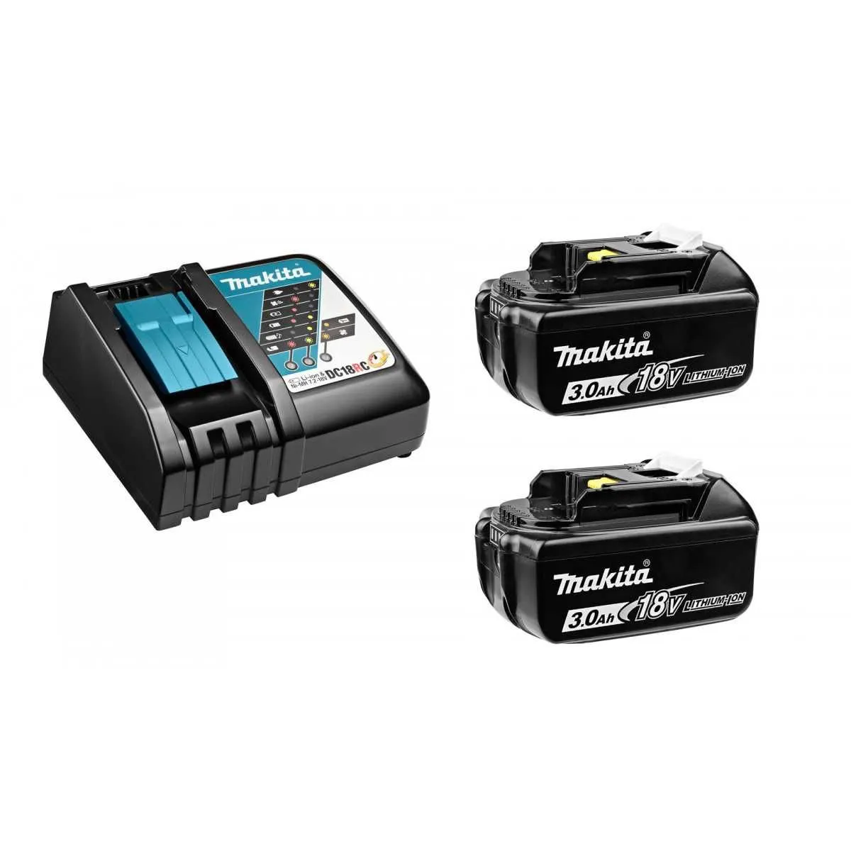 MAKITA Set baterija 2x BL1830B 18V/3.0Ah + Brzi punjač DC18RC