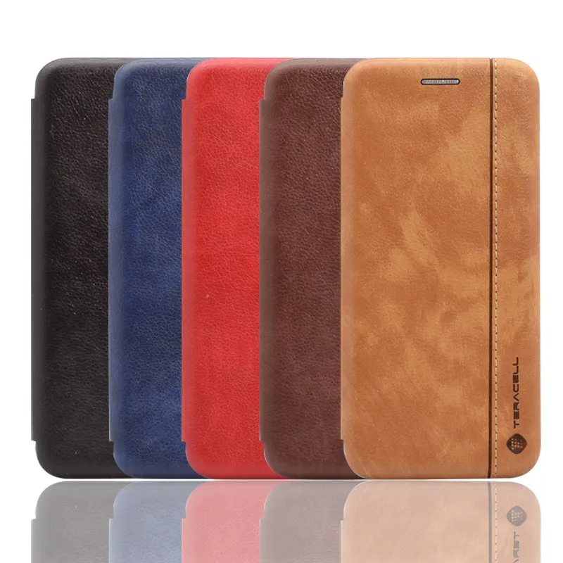 Maska za Huawei Y6p na preklop Teracell Leather crvena