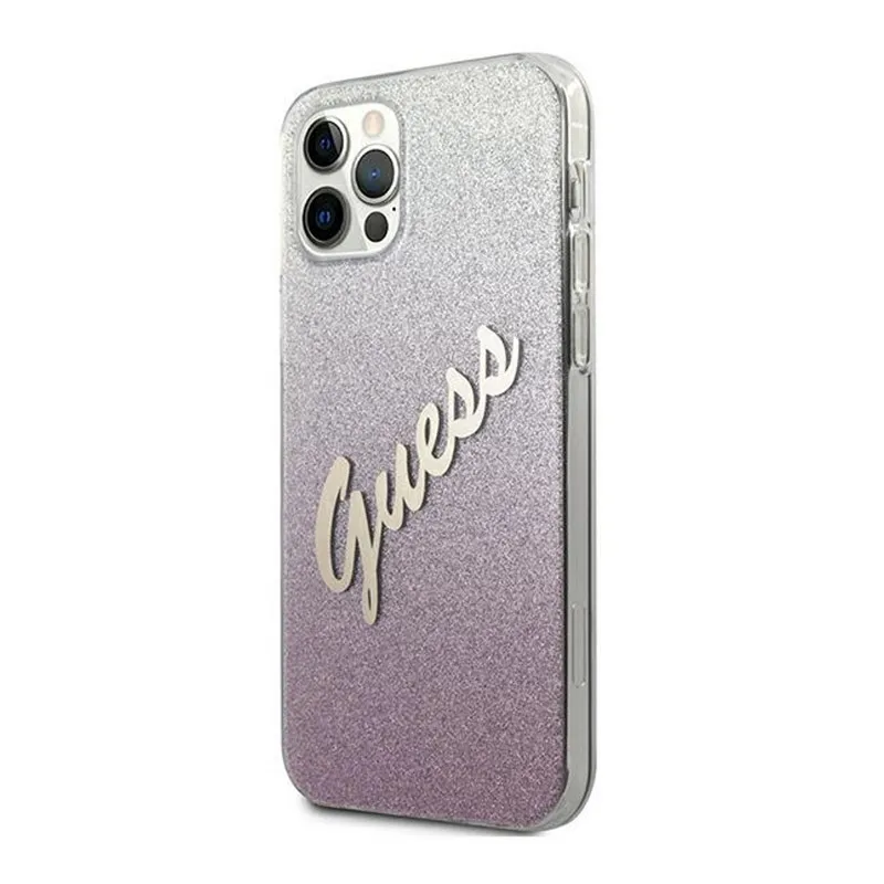 Maska za iPhone 12/ 12 Pro pink Guess Faceplate Glitter Gradient Script