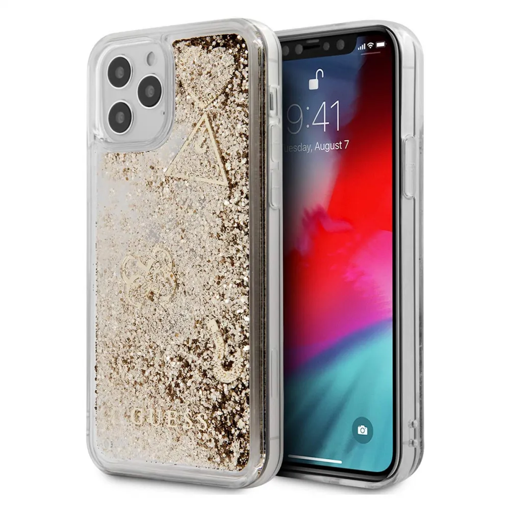 Maska za iPhone 12/12 Pro 6.1 Guess Hc Liquid Glitter Charms zlatna (GUHCP12MGLHFLGO)