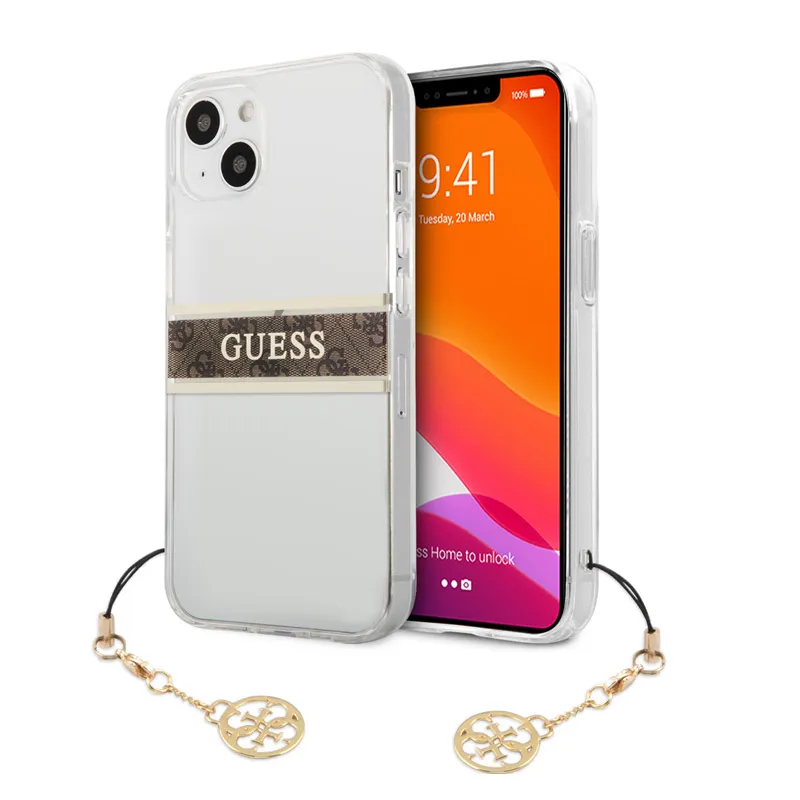 Maska za iPhone 13 6.1 braon (GUHCP13MKB4GBR) Guess 4G Stripe Charm