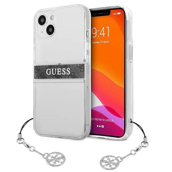 Maska za iPhone 13 6.1 Guess 4G Stripe Charm siva (GUHCP13MKB4GGR)