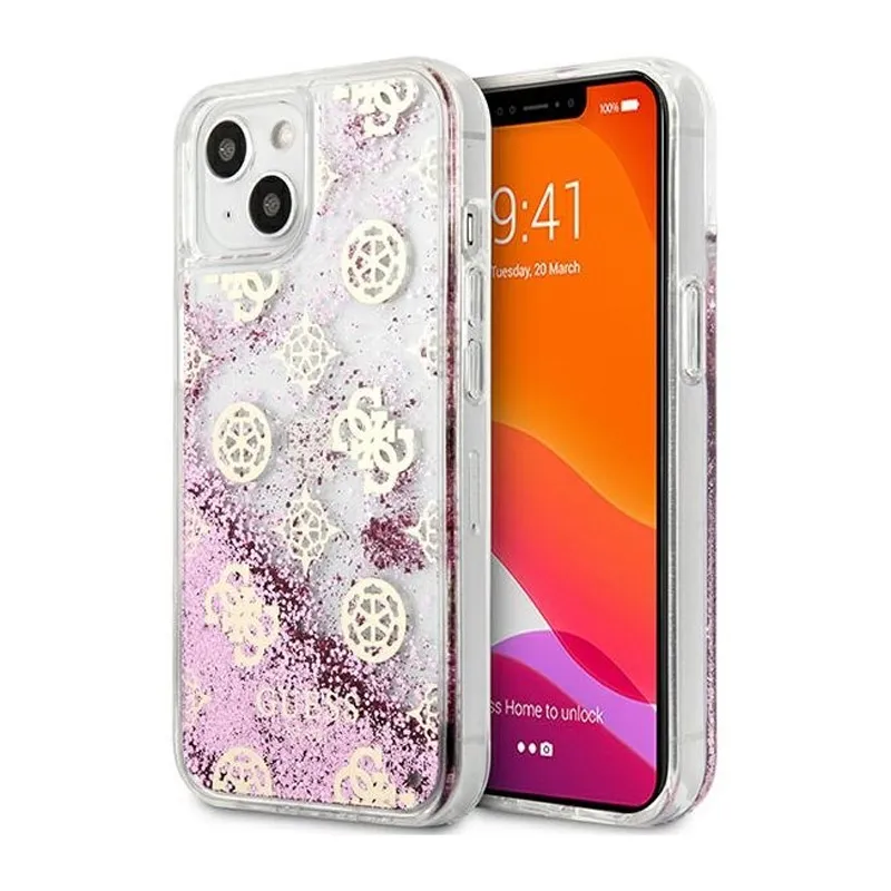 Maska za iPhone 13 6.1 Guess Hc Liquid Glitter Peony roze (GUHCP13MLGPEPI)