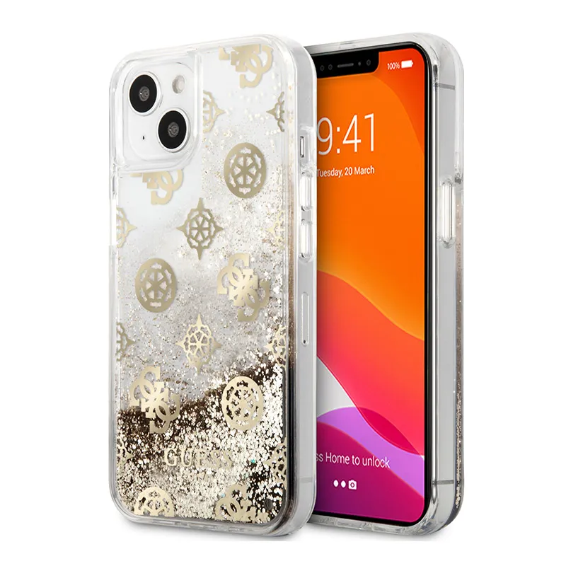 Maska za iPhone 13 6.1 Guess Hc Liquid Glitter Peony zlatna (GUHCP13MLGPEGO)