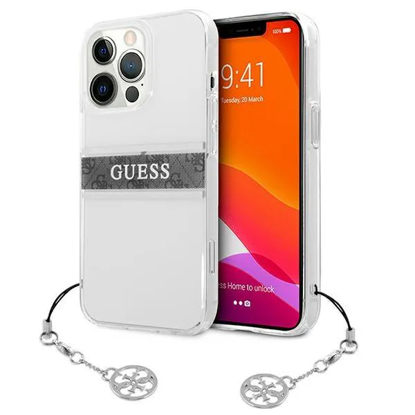 Maska za iPhone 13 Pro Max 6.7 Guess 4G Stripe Charm siva (GUHCP13XKB4GGR)
