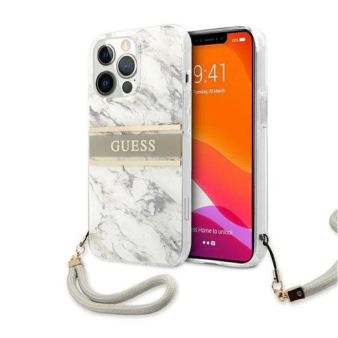 Maska za iPhone 13 Pro Max 6.7  Guess Marble Strap siva (GUHCP13XKMABGR)