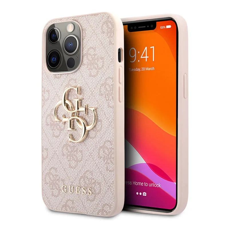 Maska za iPhone 13 Pro pink Guess 4G Big Metal Logo