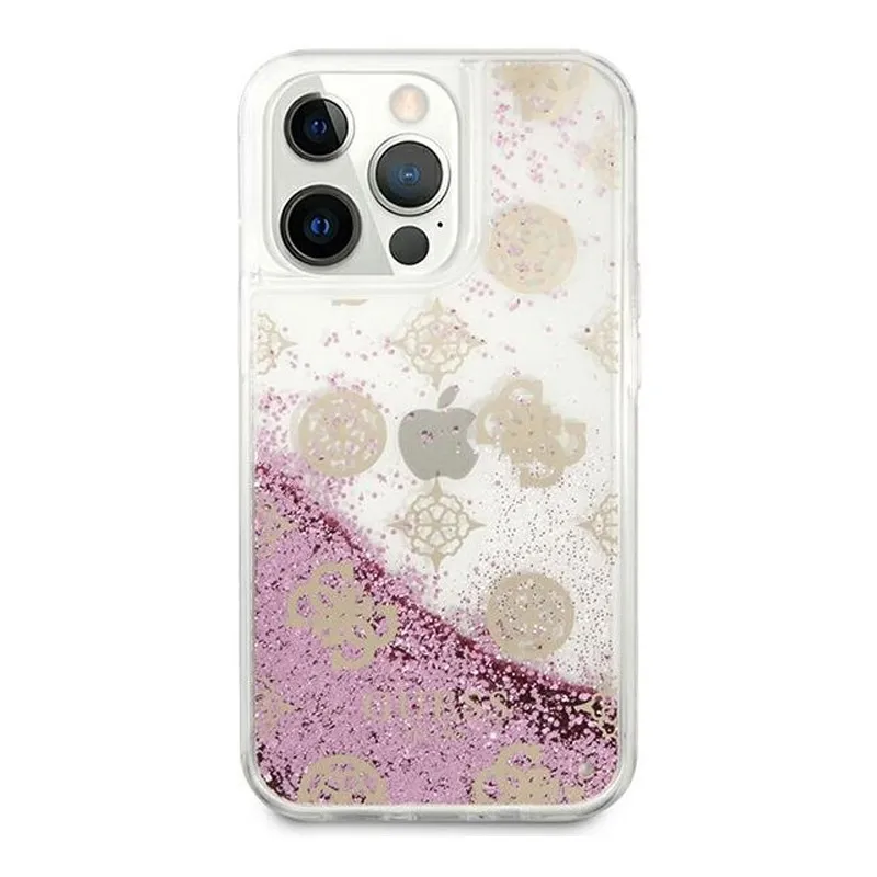 Maska za iPhone 13 Pro pink Guess Hc Liquid Glitter Peony