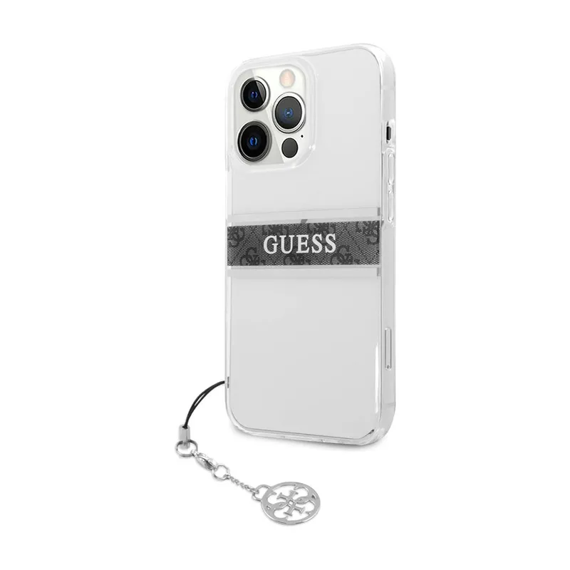 Maska za iPhone 13 Pro siva Guess 4G Stripe Charm