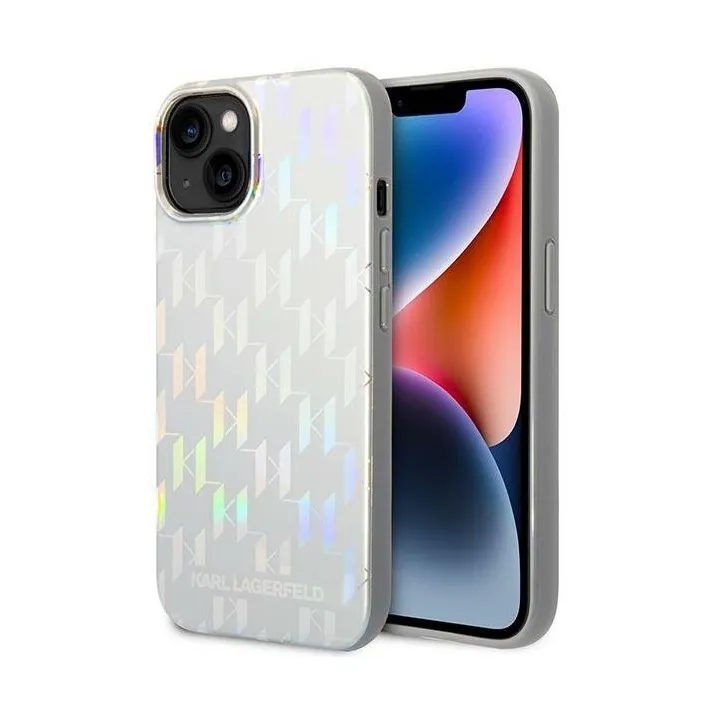 Maska za iPhone 14 6.1 Karl Lagerfeld Hc Monogram Iridescent srebrna (KLHCP14SLGMMSV3)