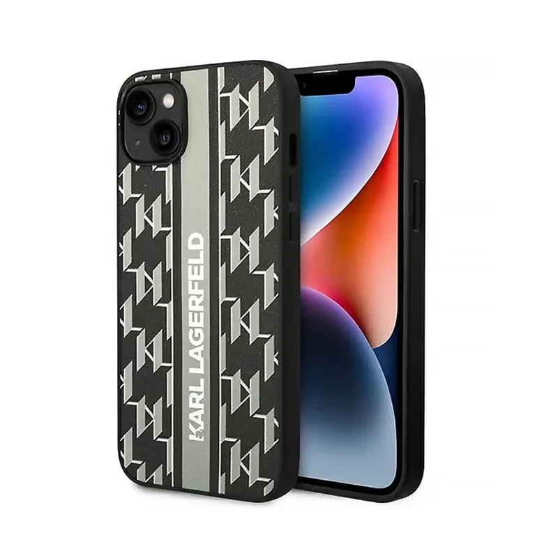 Maska za iPhone 14 6.1 Karl Lagerfeld Hc Monogram stripe siva (KLHCP14SPGKLSKG)
