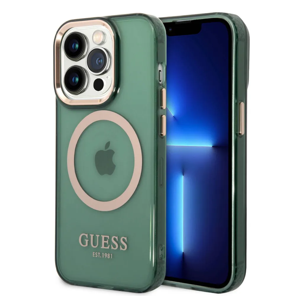 Maska za iphone 14 Pro 6.1 Guess Hc Magsafe Outline Translucent zlatna (GUHMP14LHTCMA)
