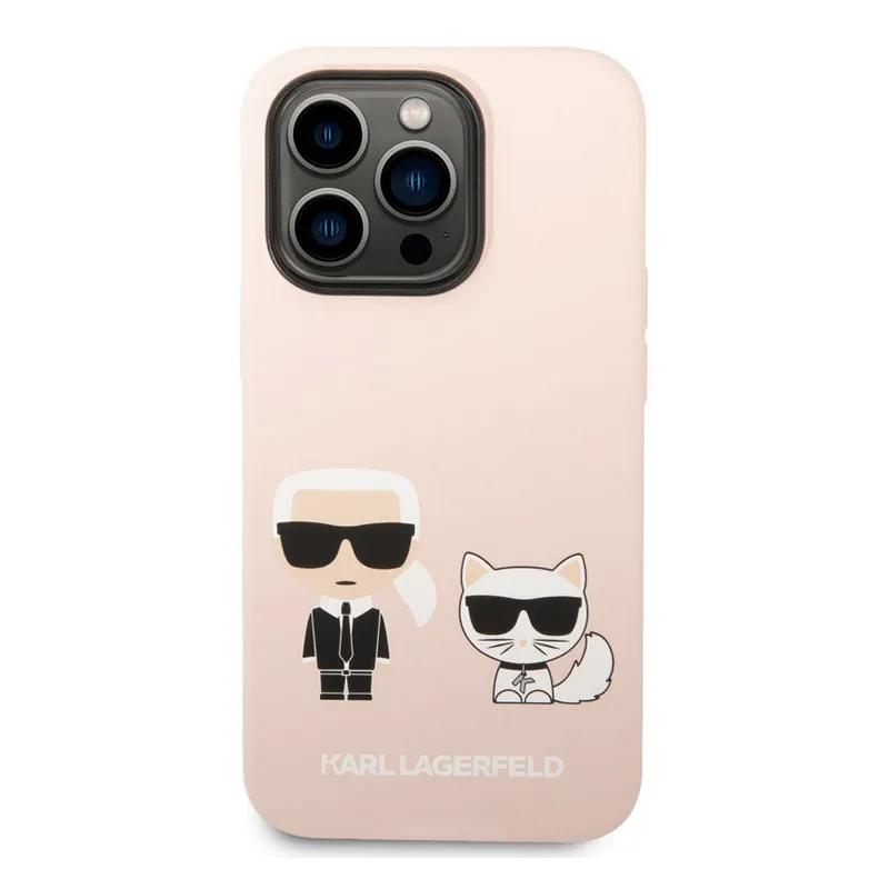 Maska za iPhone 14 Pro Karl Lagerfeld and Choupette Liquid Silicone Pink