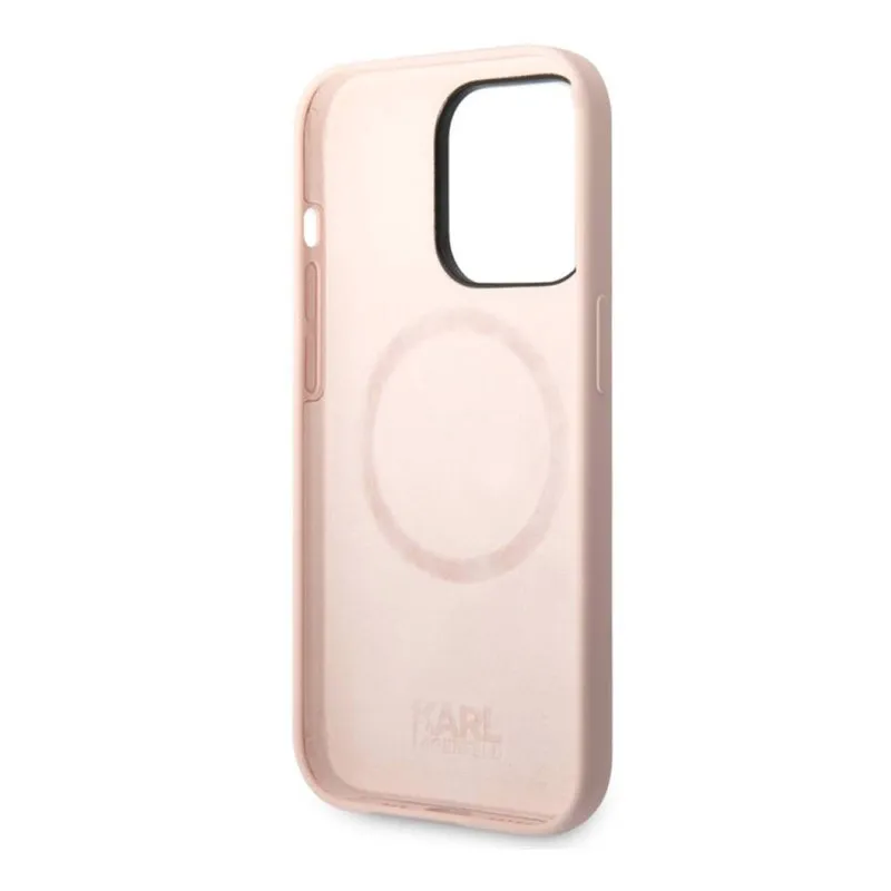 Maska za iPhone 14 Pro Karl Lagerfeld MagSafe Compatible Case Liquid Silicone Karl Head pink
