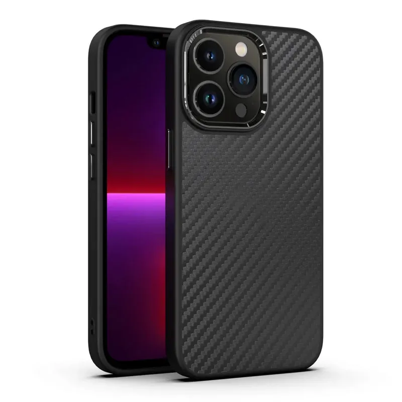 Maska za iPhone 14 Pro Max Metal Carbon Fiber Mag Case crna