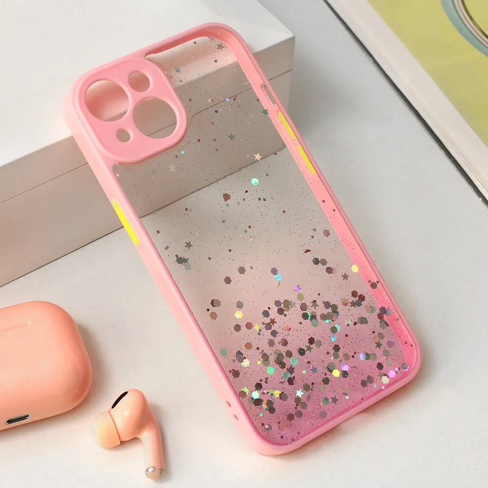 Maska za iPhone 15 6.1 Frame Glitter roze