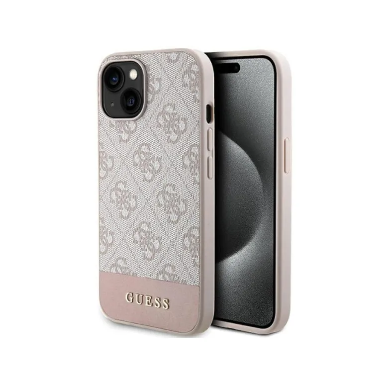 Maska za iPhone 15 6.1 Guess Hc PC/TPU 4G Bottom Stripe roze (GUHCP15SG4GLPI)