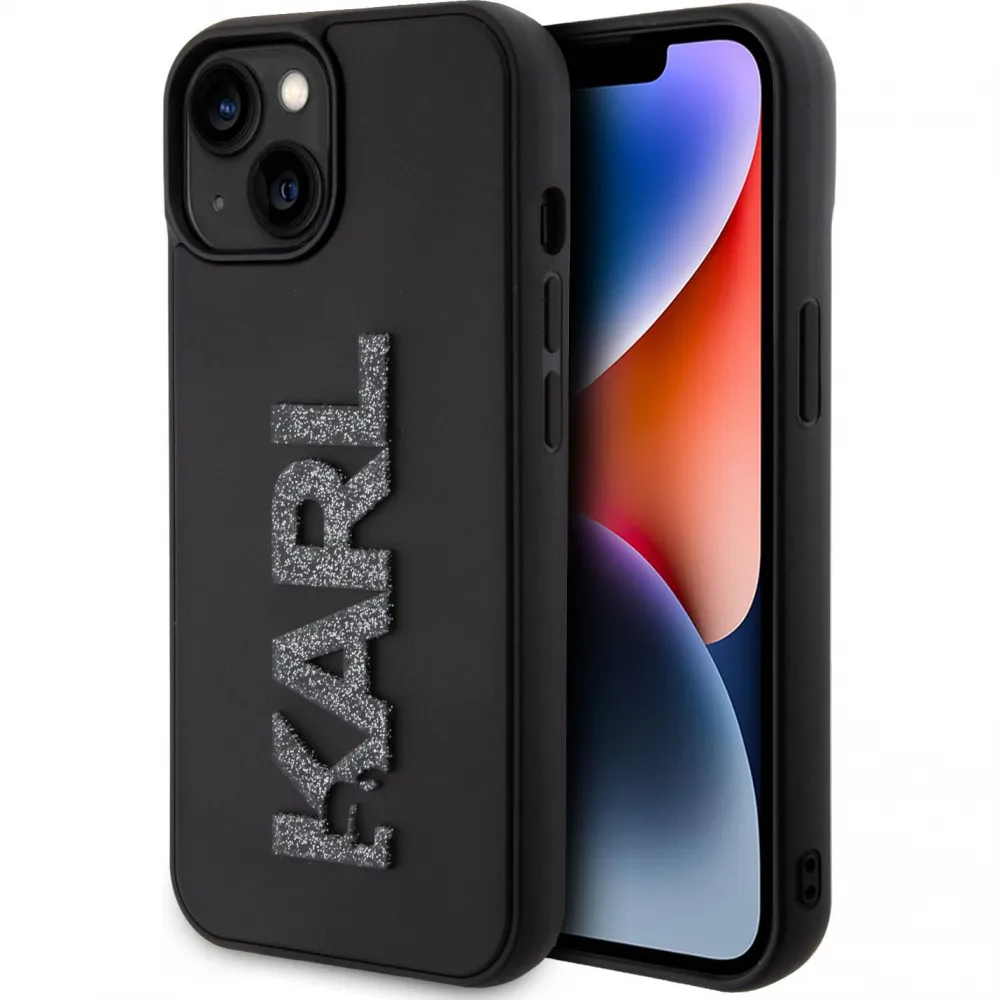 Maska za iPhone 15 6.1 Karl Lagerfeld Hc 3D Logo Glitter crna (KLHCP15S3DMBKCK)