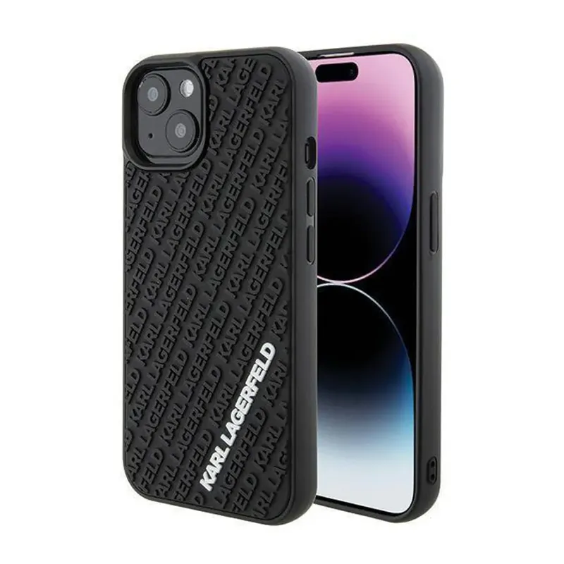 Maska za iPhone 15 6.1 Karl Lagerfeld Hc 3D Multi Logo crna (KLHCP15S3DMKRLK)