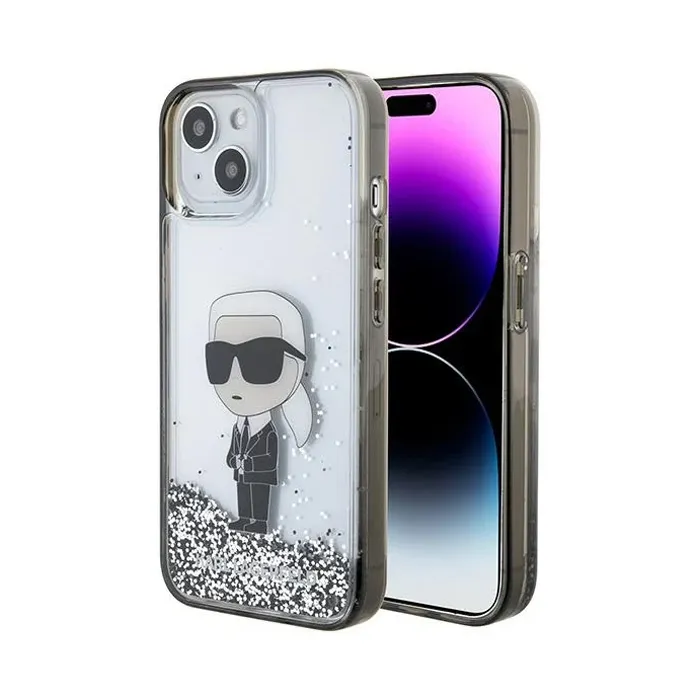 Maska za iPhone 15 6.1 transparent (KLHCP15SLKKNSK) Karl Lagerfeld Hc Liquid Glitter Ikonik