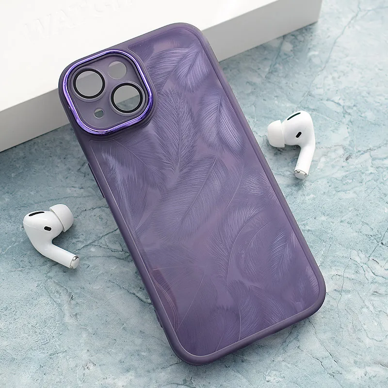 Maska za iPhone 15 Glitter Feather ljubičasta