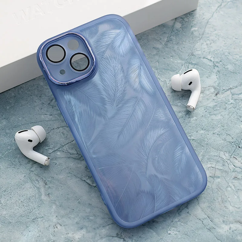 Maska za iPhone 15 Glitter Feather plava